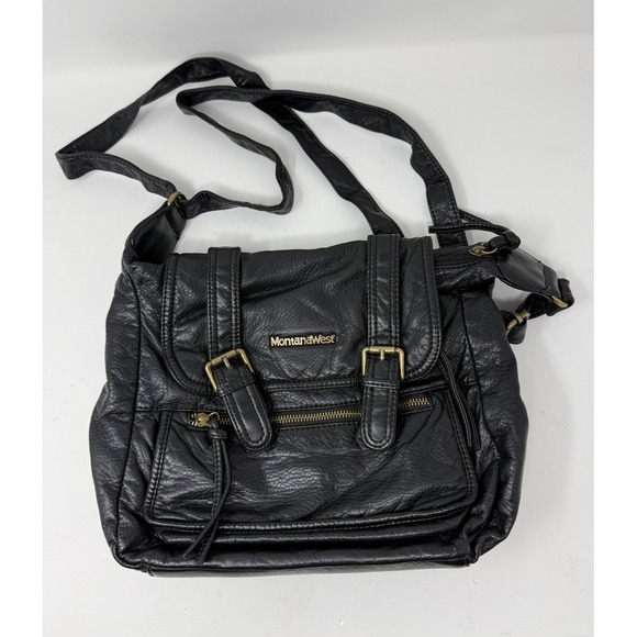Montana West Handbags - Montana West Select Black Vegan Leather Crossbody Messenger Bag Brass Hardware